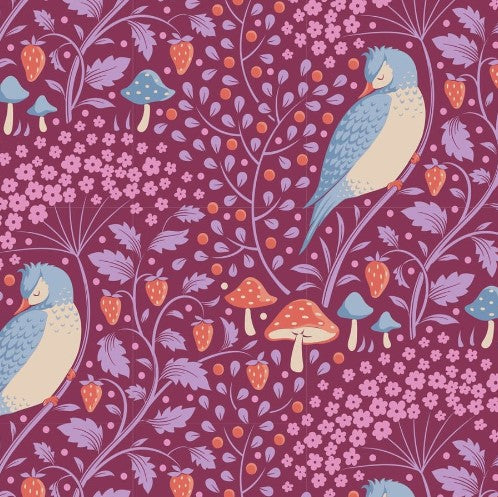Fabric~ TILDA Hibernation Sleepybird (Mulberry)