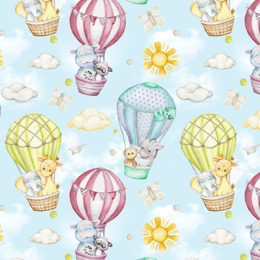Wide Back Fabric - Cozy Snuggles Hot Air Balloons Blue