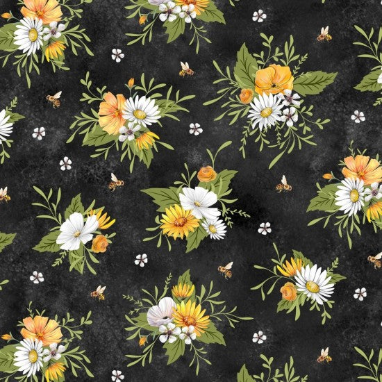 Fabric ~ Honey Bee - Floral Black