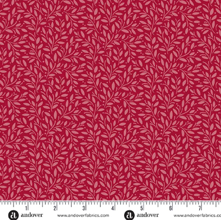 Fabric~ A Woodsy Cottage A1370R (Raspberry Tonal Leaf print)