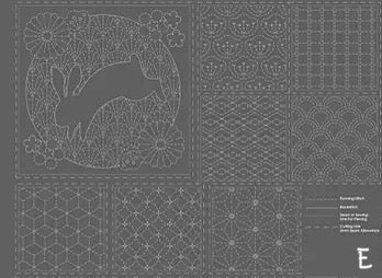 Panel~ Sashiko & Stitchery Panel DV4056 Mushroom/Grey