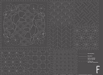 Panel~ Sashiko & Stitchery Panel DV4056 Mushroom/Grey