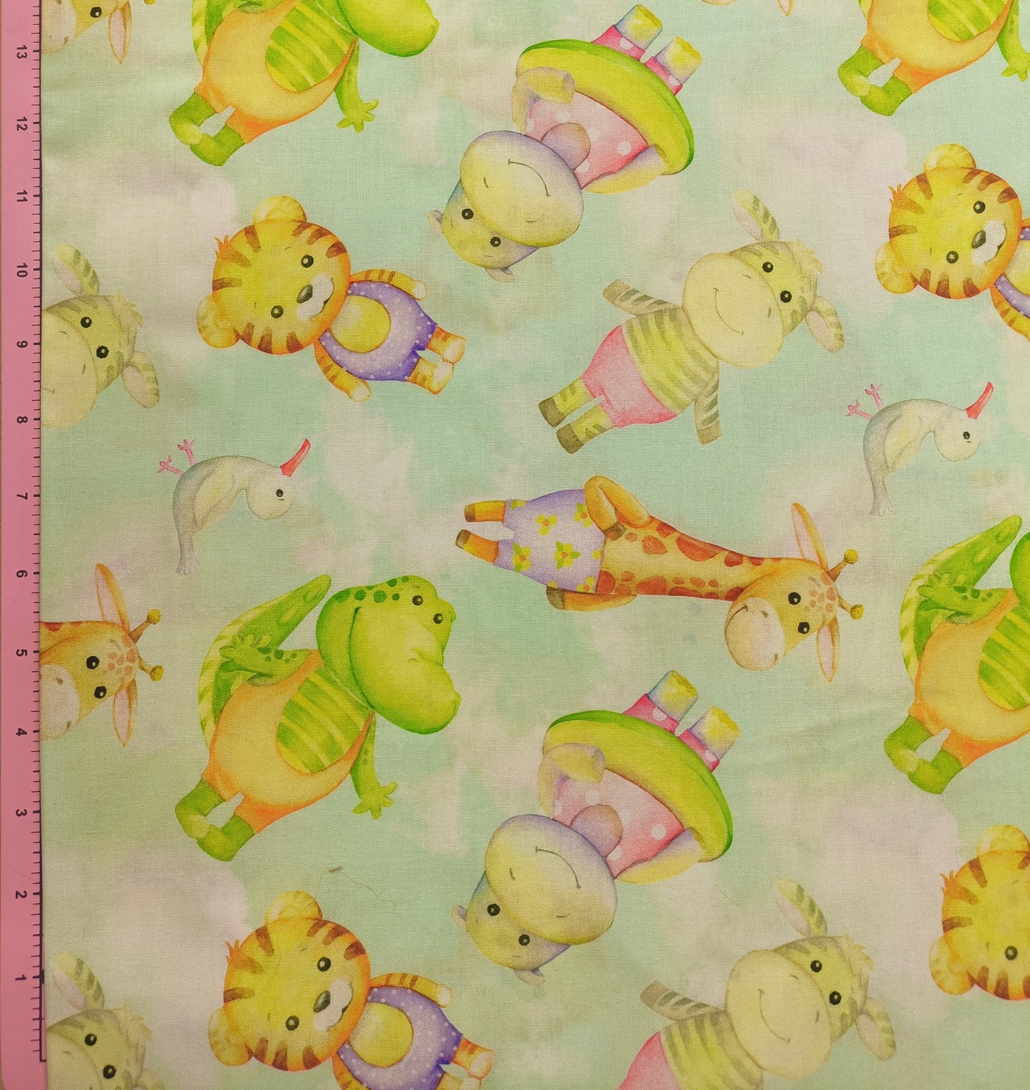 Wide Back Fabric - Cozy Snuggles Animals Mint 4085E
