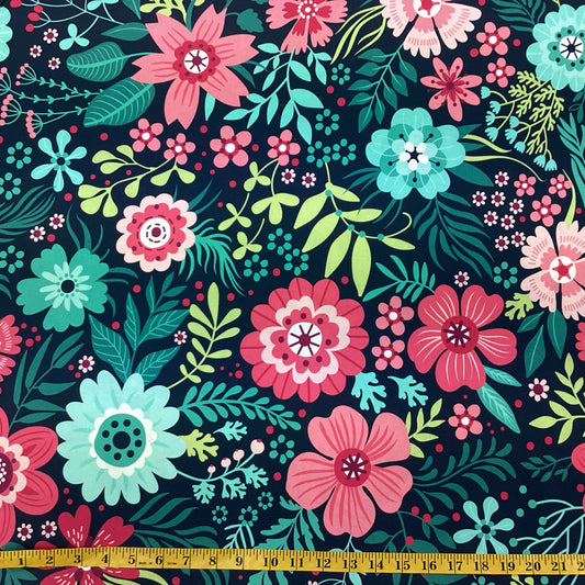 Wide Back Fabric - Secret Garden Wallflowers (Navy) 3035/9311