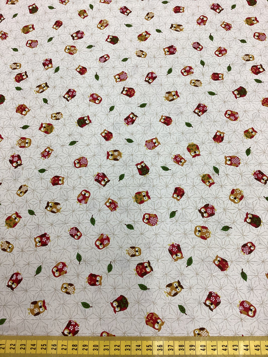 Japanese Fabric - Sevenberry Kasuri #83033D2-2 Natural with Owls