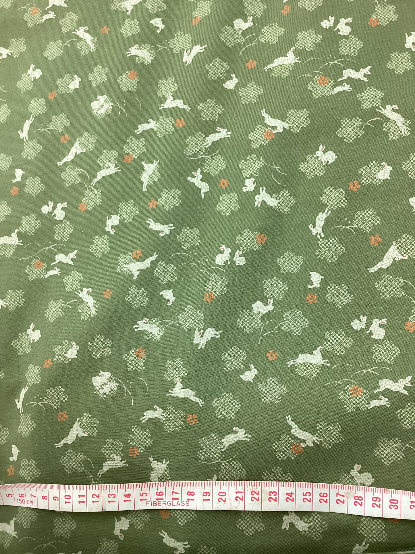 Japanese Fabric - Green with rabbits