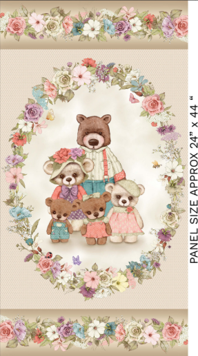 Panel - Bear Family Portrait Vignettes Panel - Tan