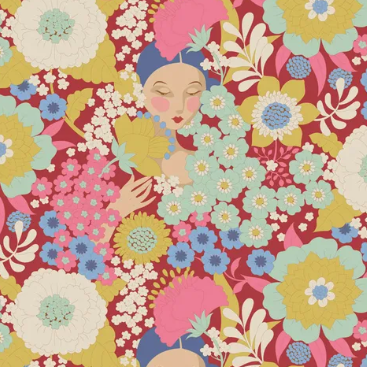 Fabric ~ TILDA Wallflower - Wallflower Burgundy 100606