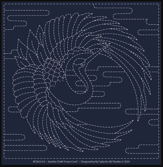 Sashiko cloth - Crane Crest - Navy