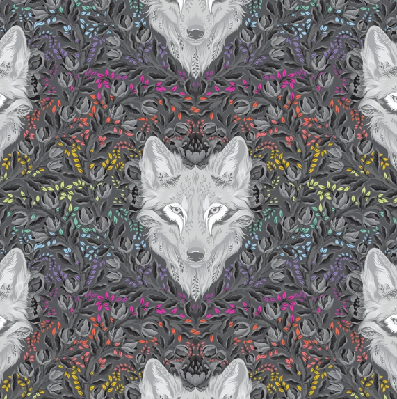 Tula Pink~ Graywork 'Wolf of Pink Street' (Carbon)