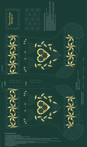 Christmas Stitchery Panel - Sashiko Stocking - Green and Gold