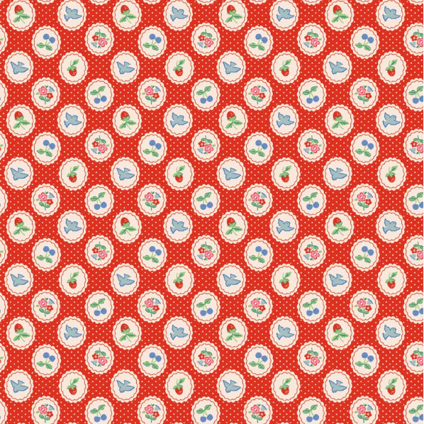 Fabric - Bluebells & Buttercups - Chirp & Charm Red