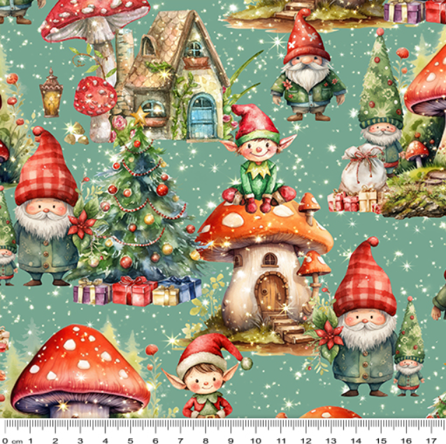 Fabric ~ Santa's Village Tiny Shire Sage
