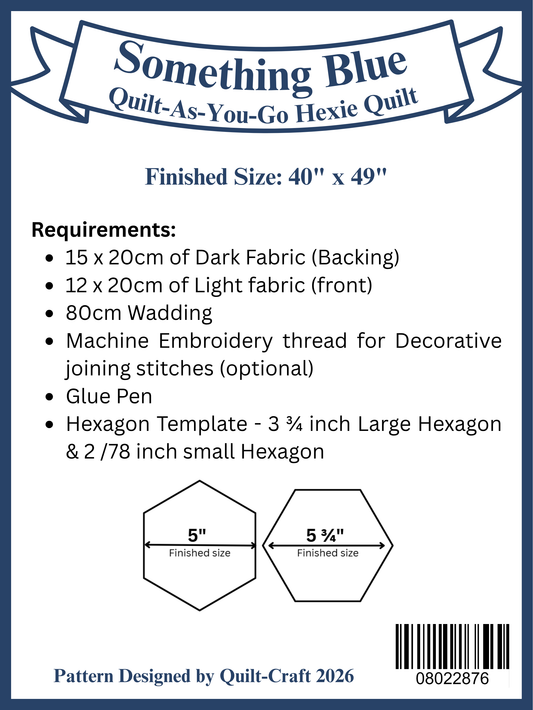 Pattern - 'Something Blue' Quilt-as-you-go Hexie Quilt