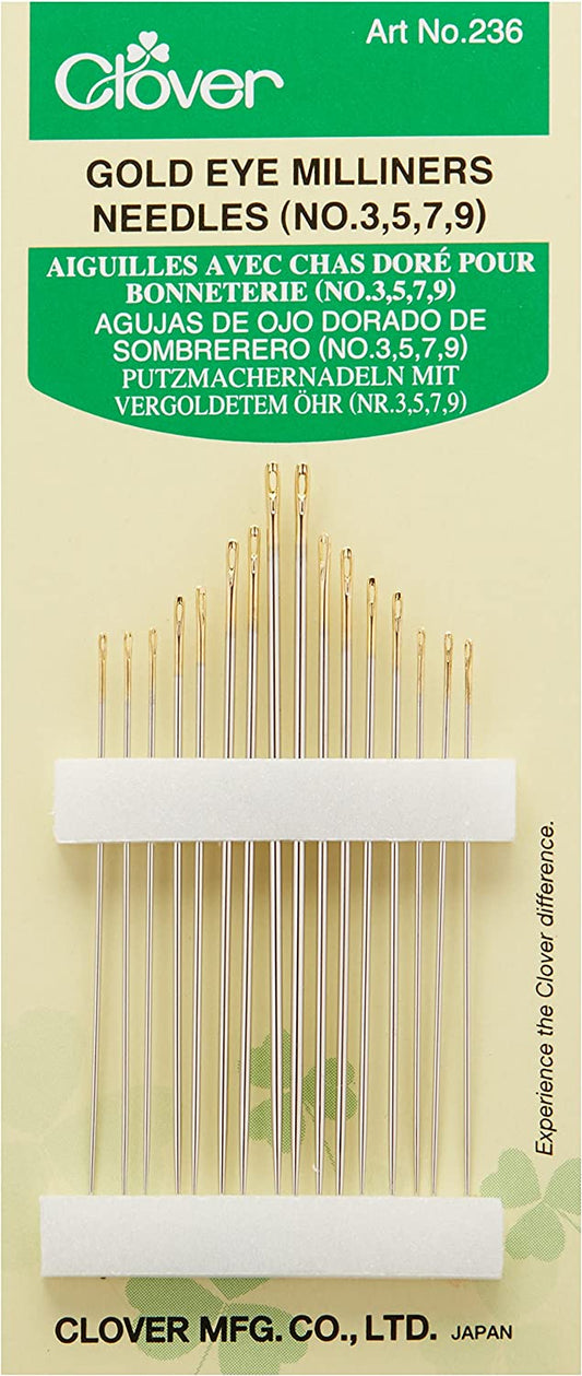 Clover 236 Gold Eye Milliners Needles No. 3,5,7,9