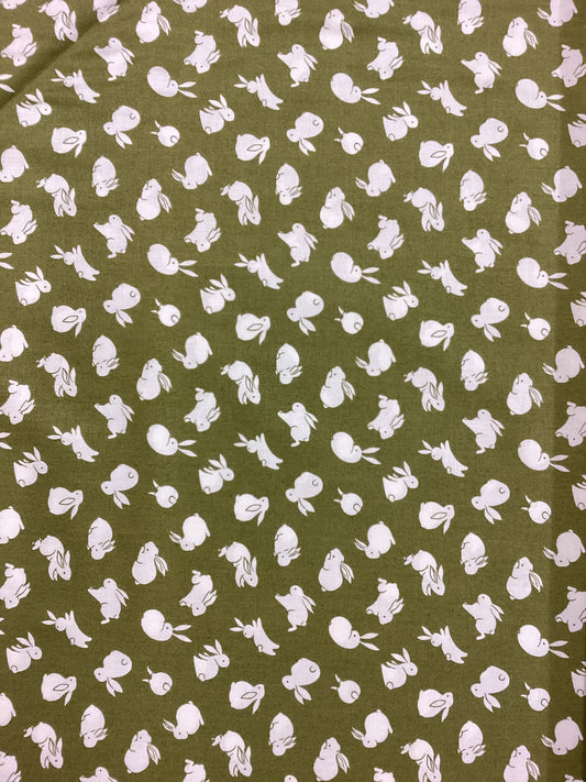 Japanese Fabric - The moon Rabbits (Green)