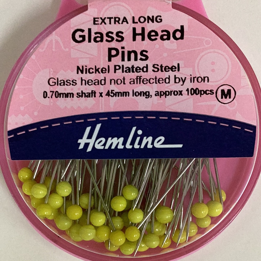 Hemline - Glass Head Pins (Extra Long)