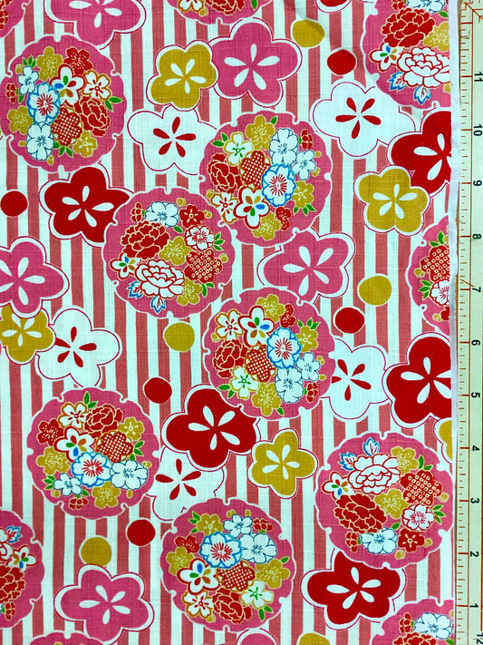 Japanese Fabric - #521 pink stripes/floral