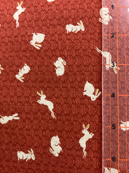 Japanese Fabric - Rabbits (Red)