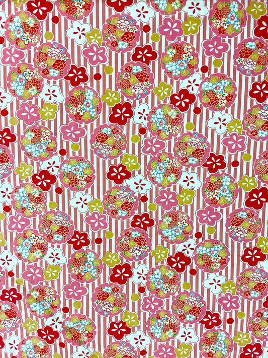 Japanese Fabric - #521 pink stripes/floral