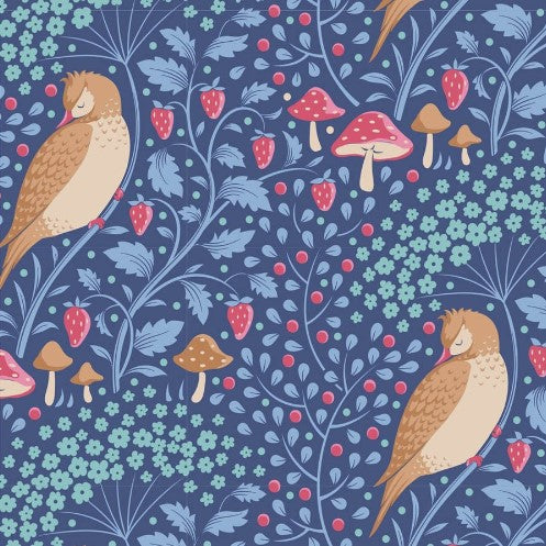 Fabric~ TILDA Hibernation Sleepybird (Denim)