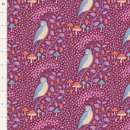 Fabric~ TILDA Hibernation Sleepybird (Mulberry)