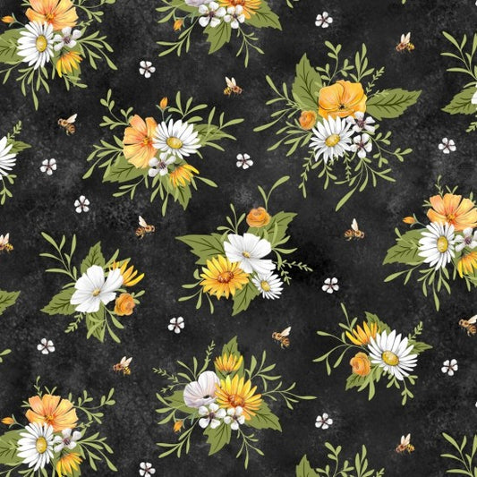 Fabric ~ Honey Bee - Floral Black