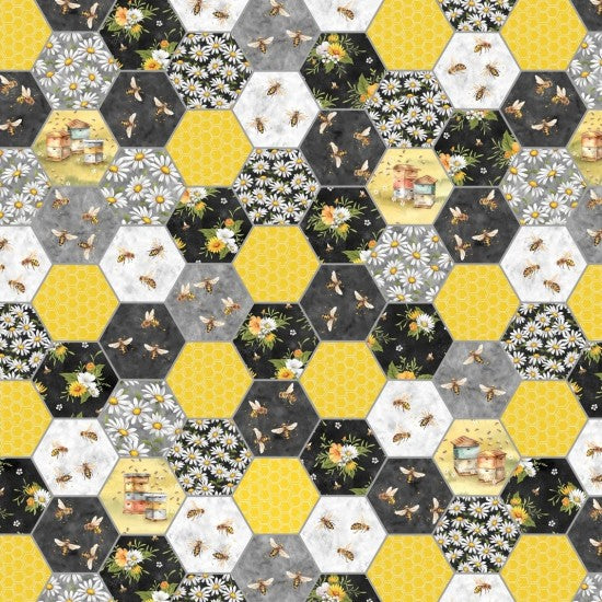 Fabric ~ Honey Bee - Honeycomb Multi