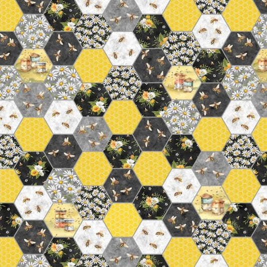 Fabric ~ Honey Bee - Honeycomb Multi