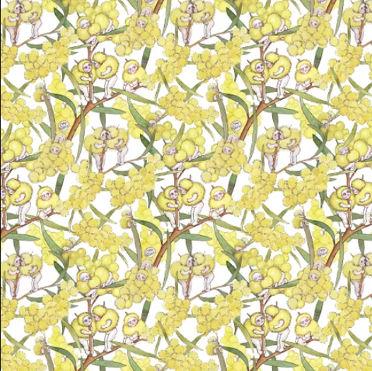 Fabric~ May Gibbs Blossom Babies White MG1002