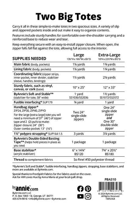 Pattern ~ Two Big Totes