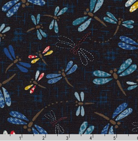 Japanese Fabric - Sevenberry Kasuri #83033D1-1 Blue Dragonflies