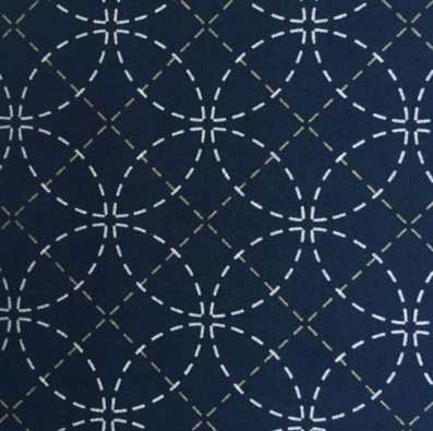 Fabric - Stenciled Sashiko (Shippo - Interlocking Circles Navy Blue)
