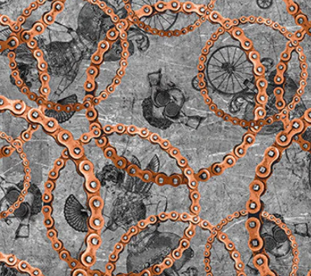 Fabric - Grey Bike Chains - Full Steam Ahead