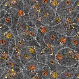 Fabric - Chains, Keys & Locks - Grey - Full Steam Ahead