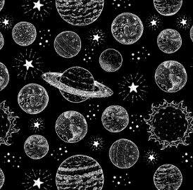 Fabric - Black - Planets - Lets Glow Crazy - Glow in the dark