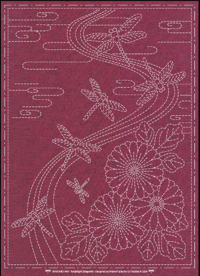 Sashiko cloth - Twilight Dragonfly - Burgundy