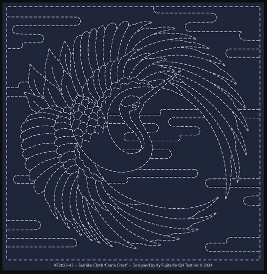 Sashiko cloth - Crane Crest - Navy