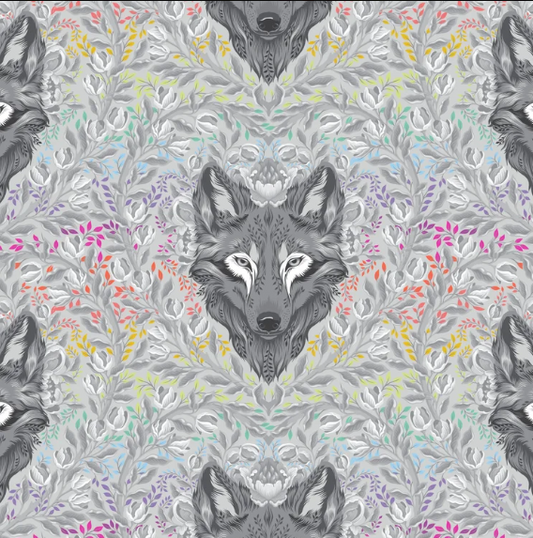 Tula Pink~ Graywork 'Wolf of Pink Street' (Fog)