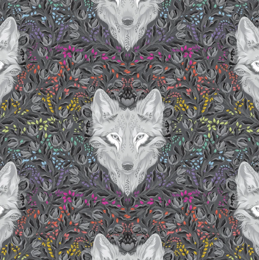 Tula Pink~ Graywork 'Wolf of Pink Street' (Carbon)