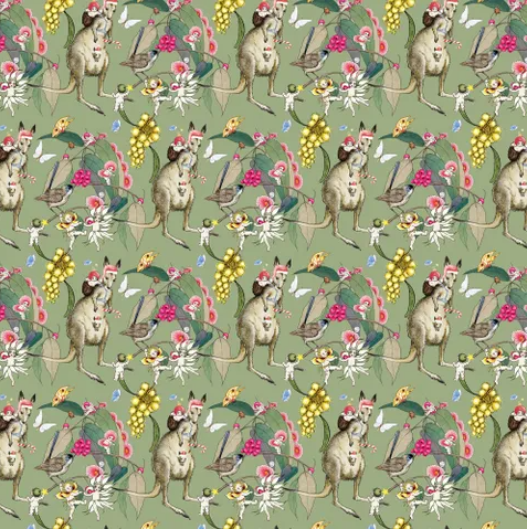 Fabric~ May Gibbs Advents Sage - MG1042