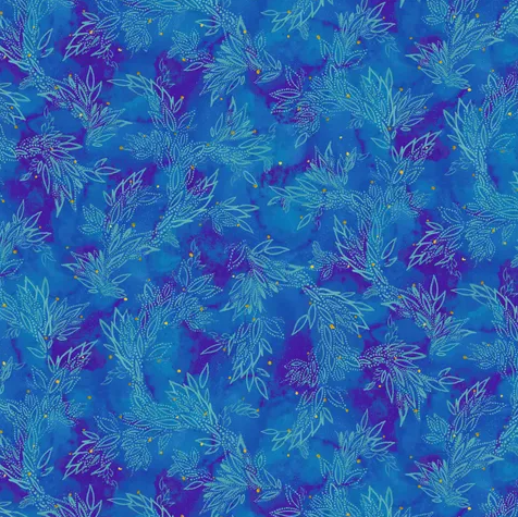 Fabric - Painted Sea Leafy Sea Trails - Blue