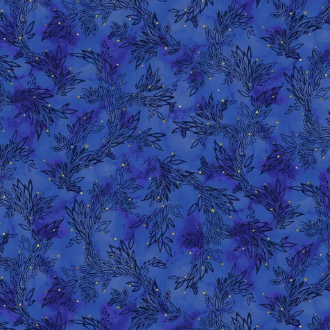 Fabric - Painted Sea Leafy Sea Trails - Dark Blue