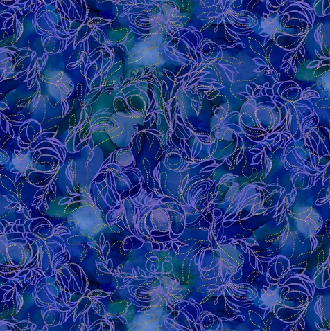 Fabric - Painted Sea Flowing Linework - Dark Violet
