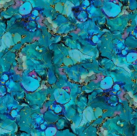 Fabric - Painted Sea Tonal Allover - Teal Blue