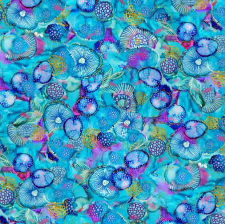 Fabric - Painted Sea Sea Life Allover - Small (Blue)