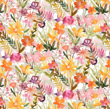Wide Back - Whispering Garden Watercolor Floral - Orange/Red
