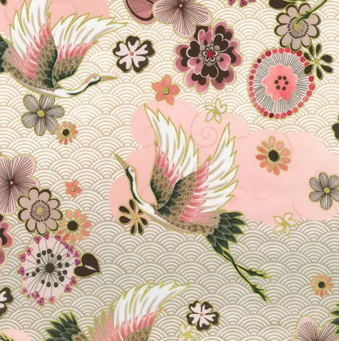 Fabric ~ Imperial Collection: Graceful Cranes - 23502-84 CREAM
