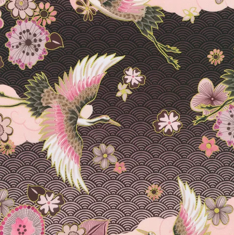 Fabric ~ Imperial Collection: Graceful Cranes - 23502-24 PLUM