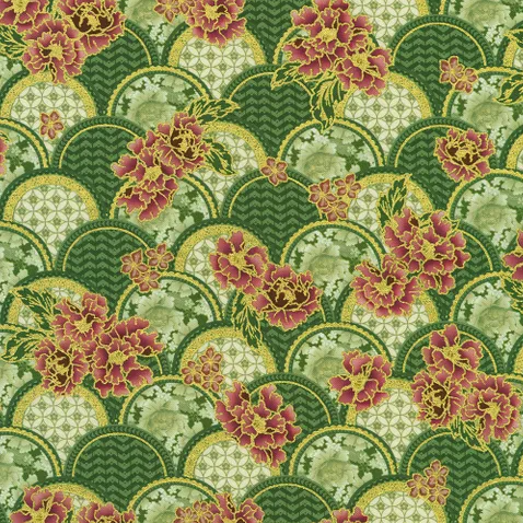 Fabric ~ Imperial Collection: Graceful Cranes - 23506-51 JADE